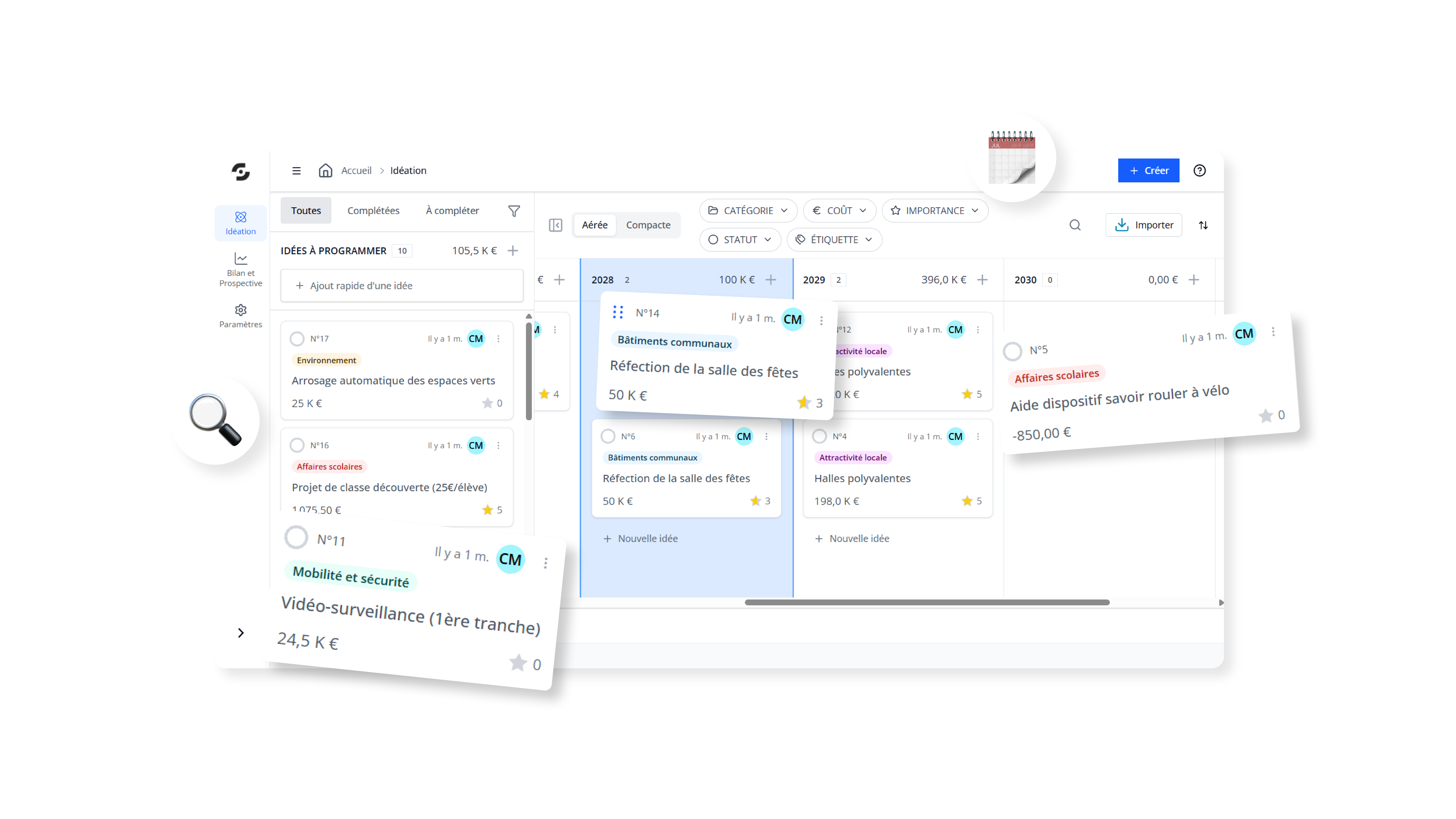 Interface du logiciel Vision 360 pour piloter la programmation pluriannuelle des investissements
