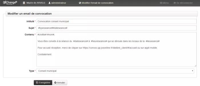 Création de modèles d'email de convocations