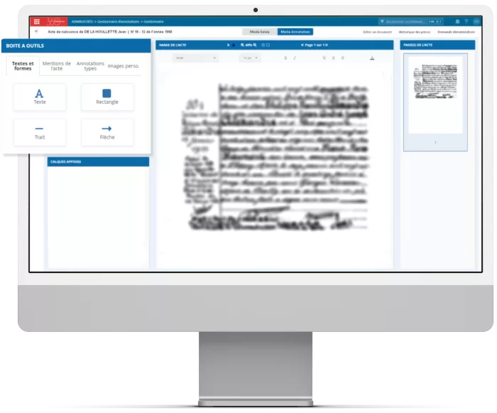 Visuel du gestionnaire d'actes numérisés